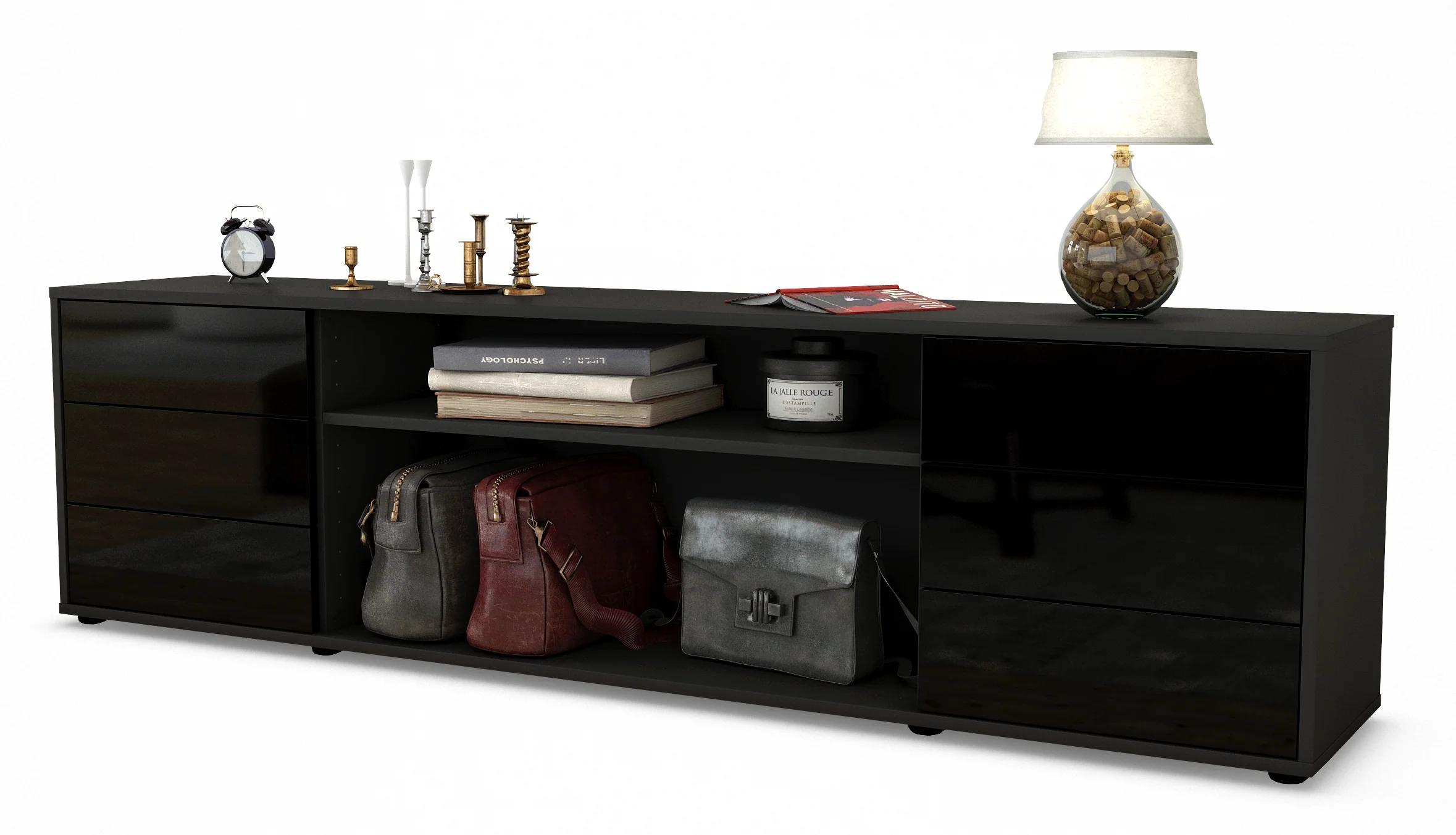 Bild von Lowboard Belinda, Schwarz (180x49x35cm)