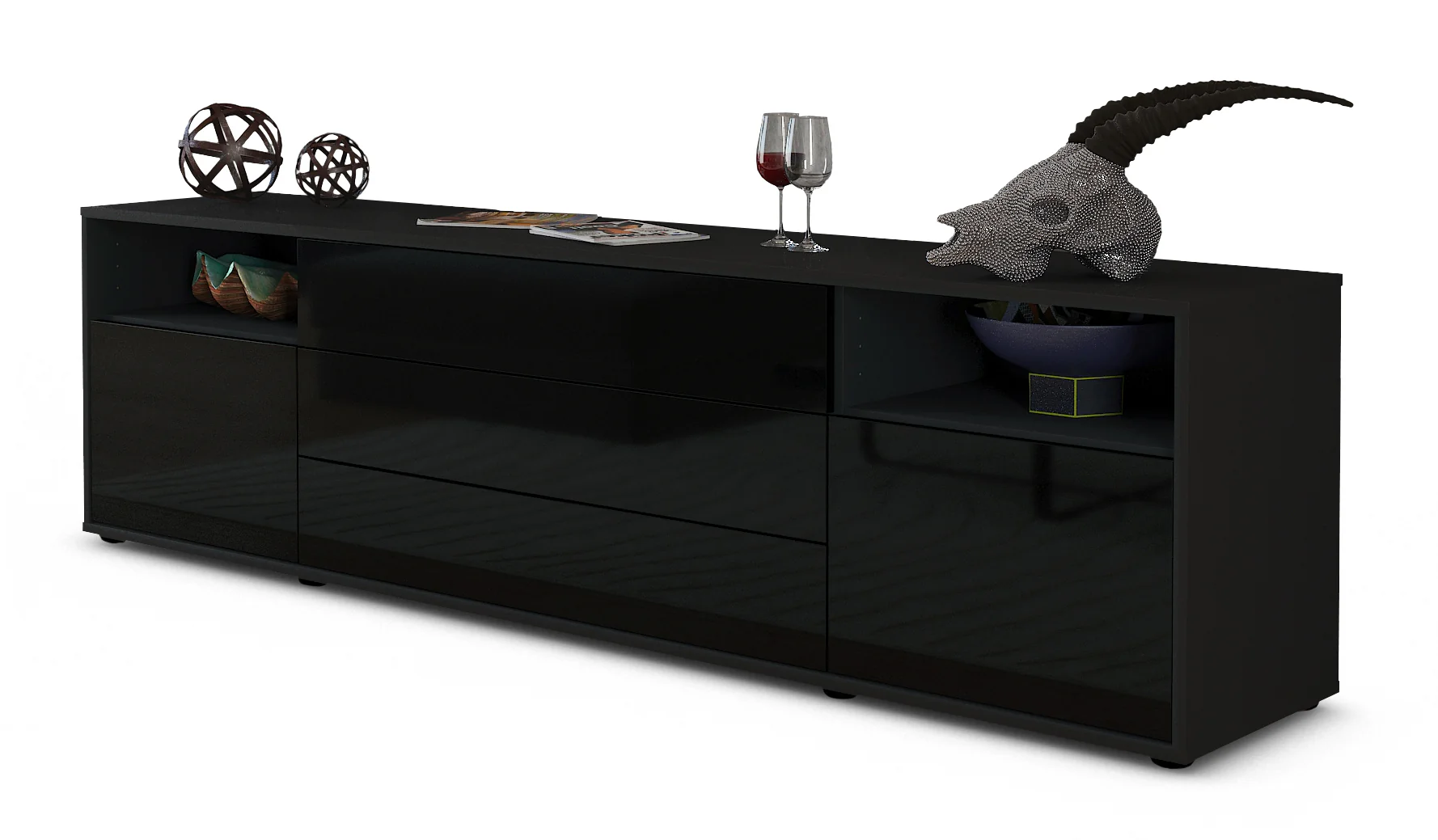 Bild von Lowboard Bettina, Schwarz (180x49x35cm)