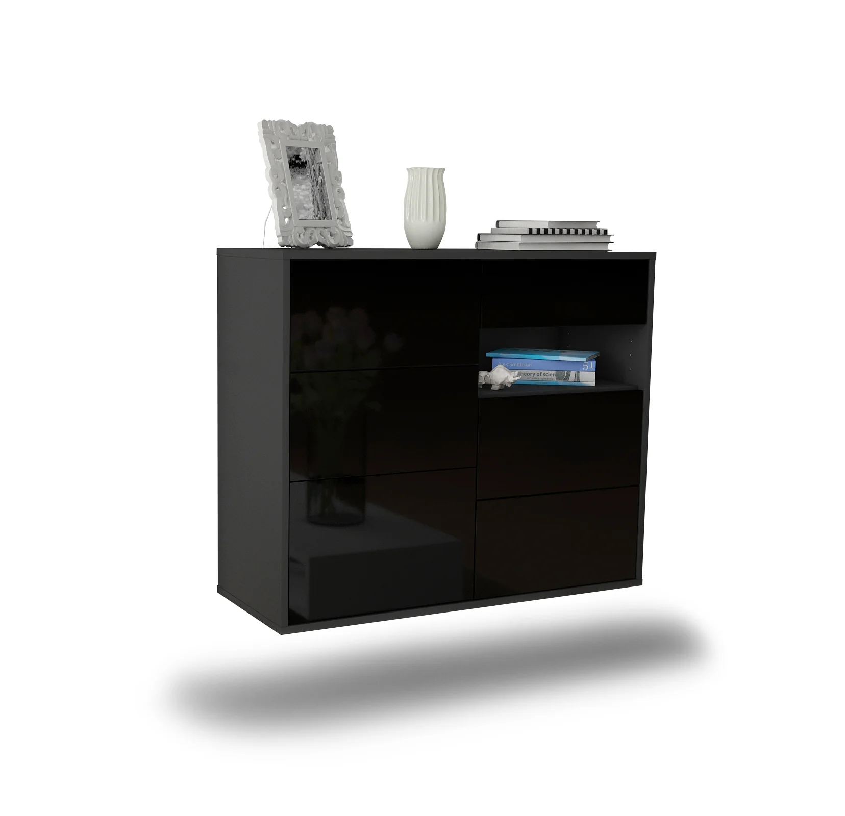 Bild von Sideboard Huntsville, Schwarz, hängend (92x79x35cm)
