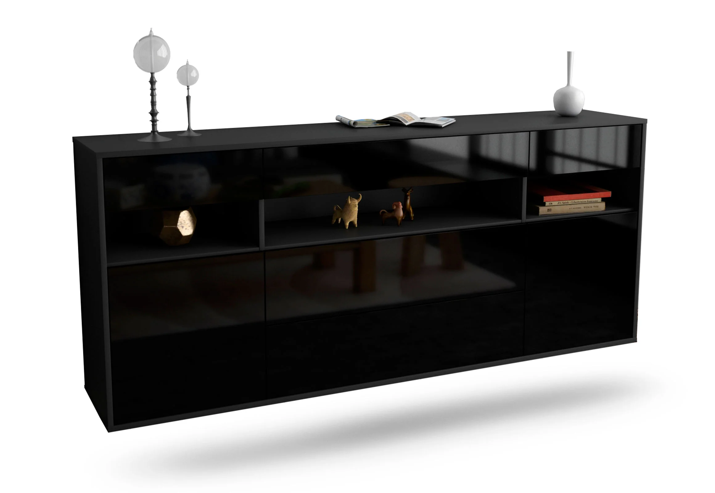 Bild von Sideboard Inglewood, Schwarz, hängend (180x79x35cm)