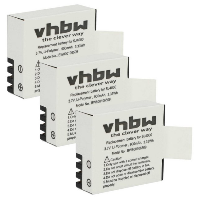 Bild von vhbw 3X Akku kompatibel mit Qumox SJ4000, DX 288813, DX 288812 Videokamera Camcorder (900 mAh, 3,7 V, Li-Ion) + Infochip