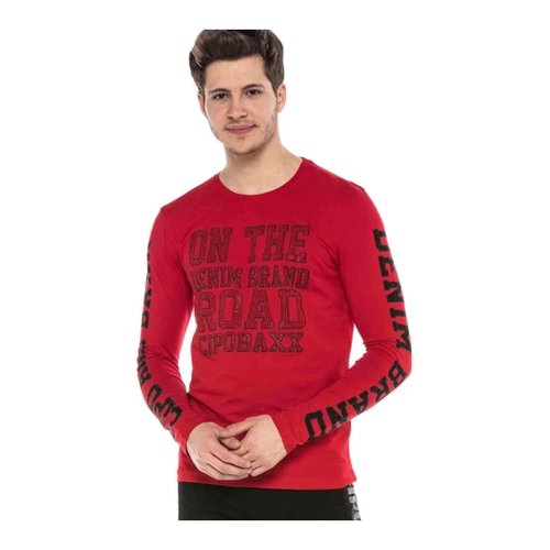 Bild von Cipo & Baxx Herren Langarmshirt Longsleeve Pullover mit Strasssteine in Weiß