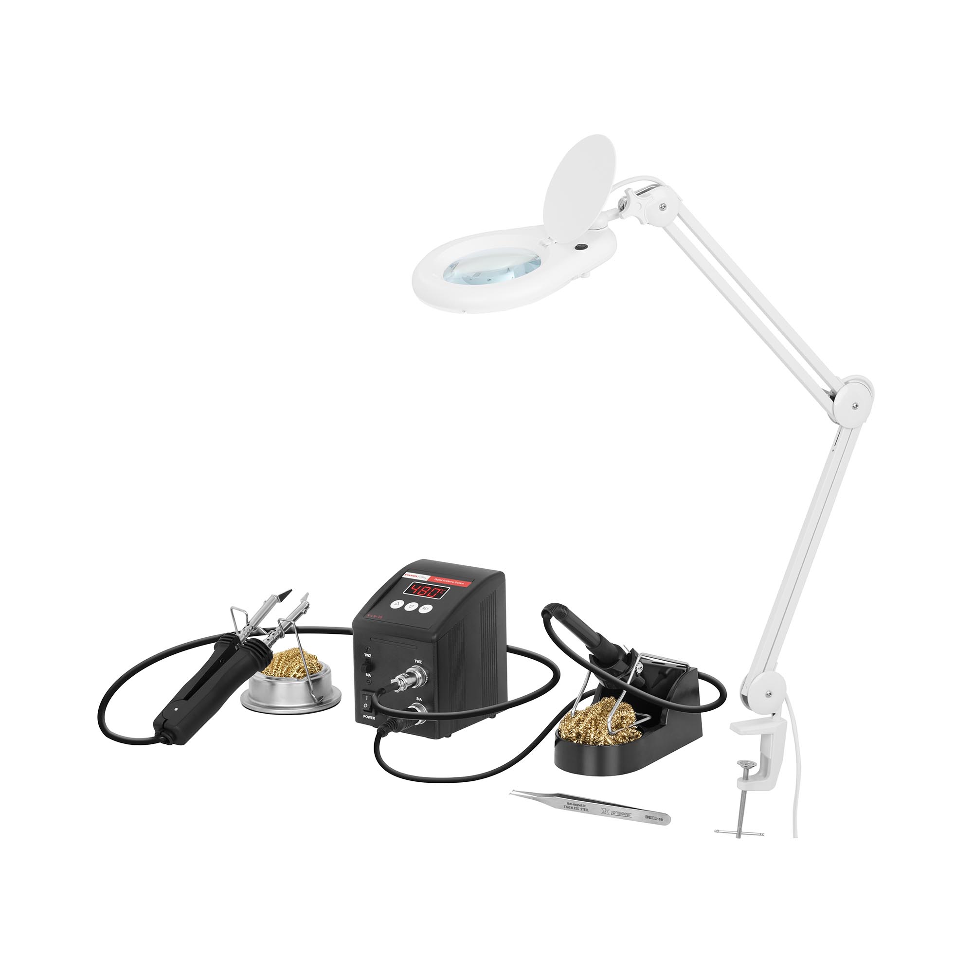 Bild von Stamos Soldering Set 2-in-1 Lötstation mit Lupenleuchte - SMD - digital - 80 W - LED