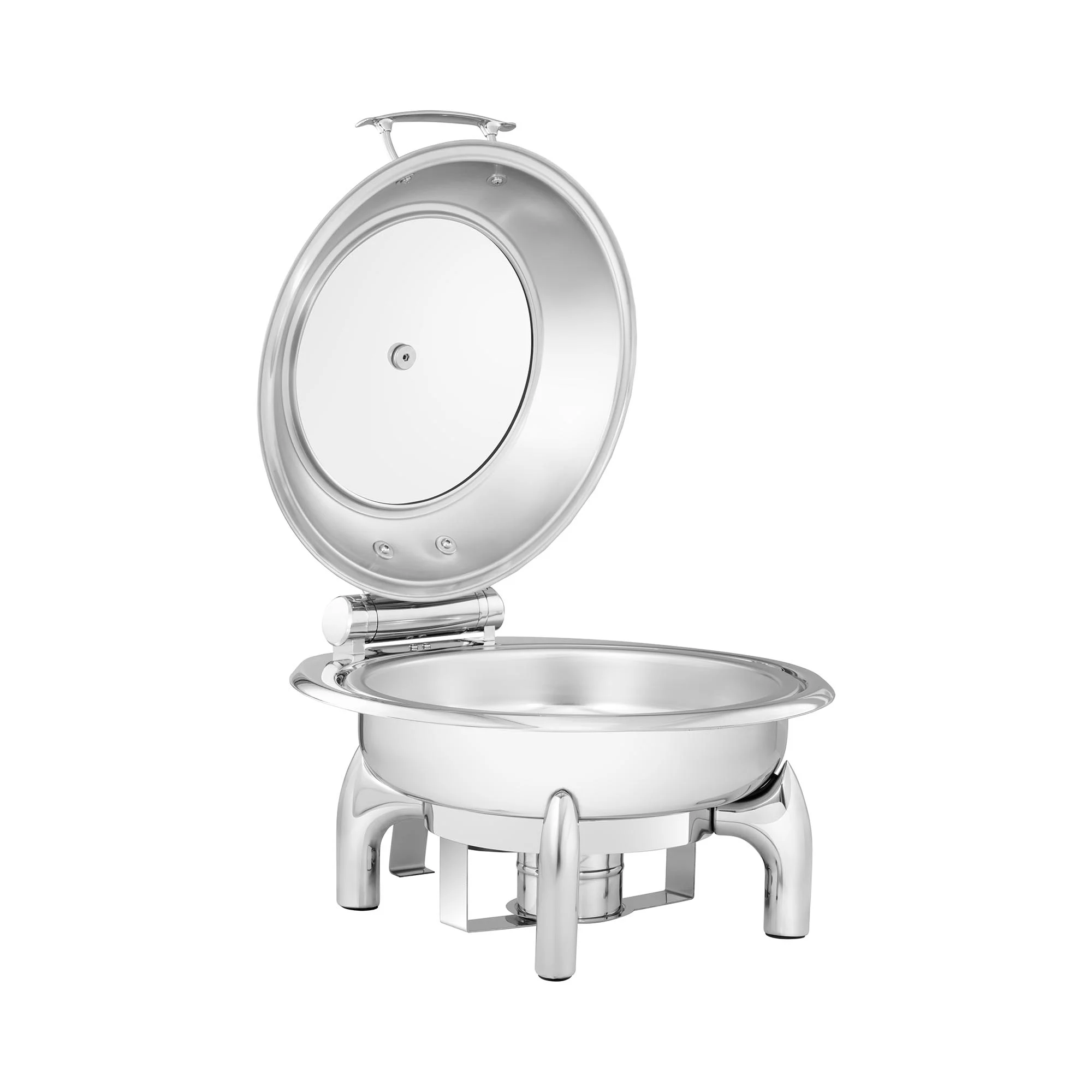 Bild von Royal Catering Chafing Dish Warmhaltebehälter rund mit Sichtfenster 5,5 L 1 Brennstoffzelle, Warmhalteplatte, Silber