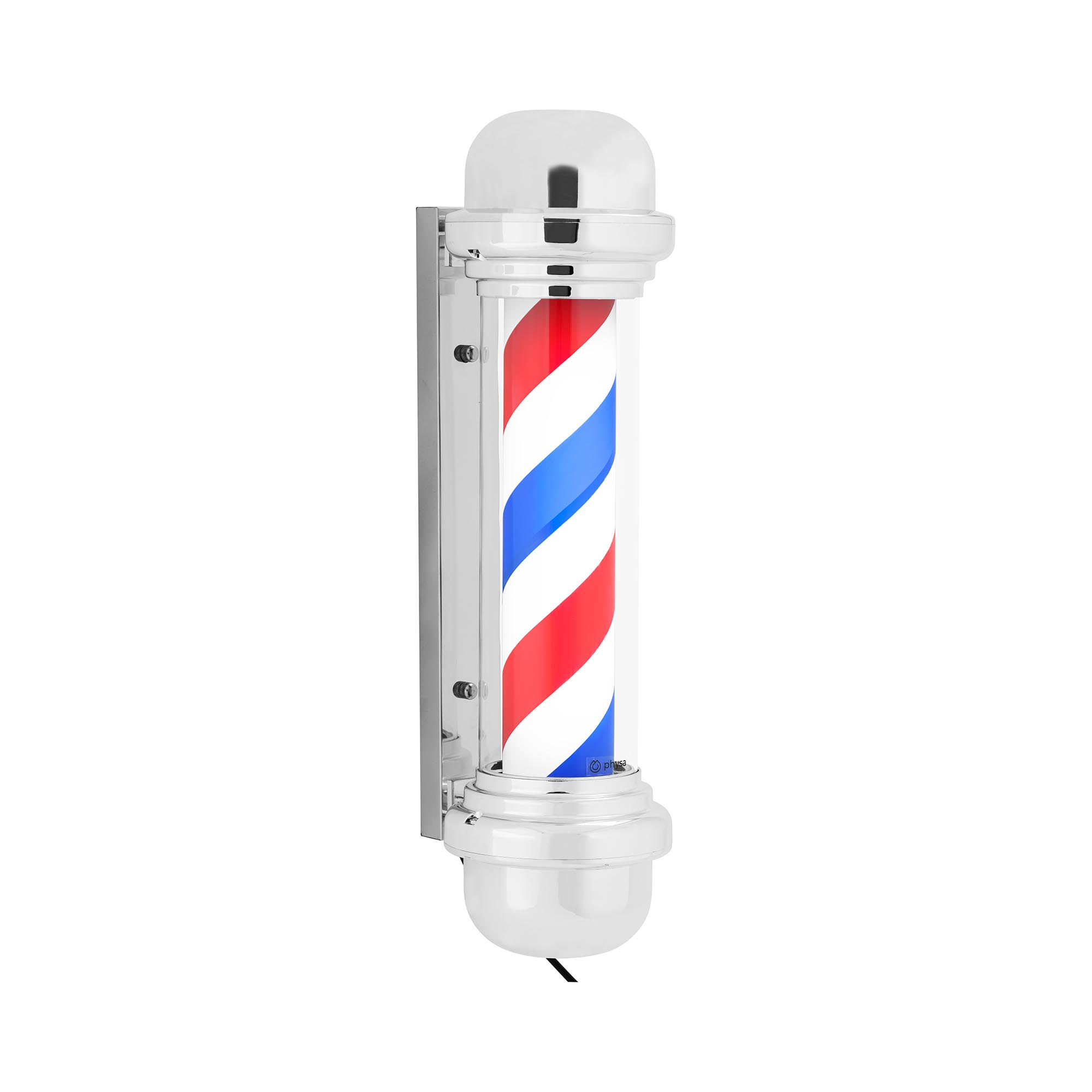 Bild von physa Barber Pole - rotierend und beleuchtet - 380 mm Höhe - 25 cm Wandabstand - silberne Fassung