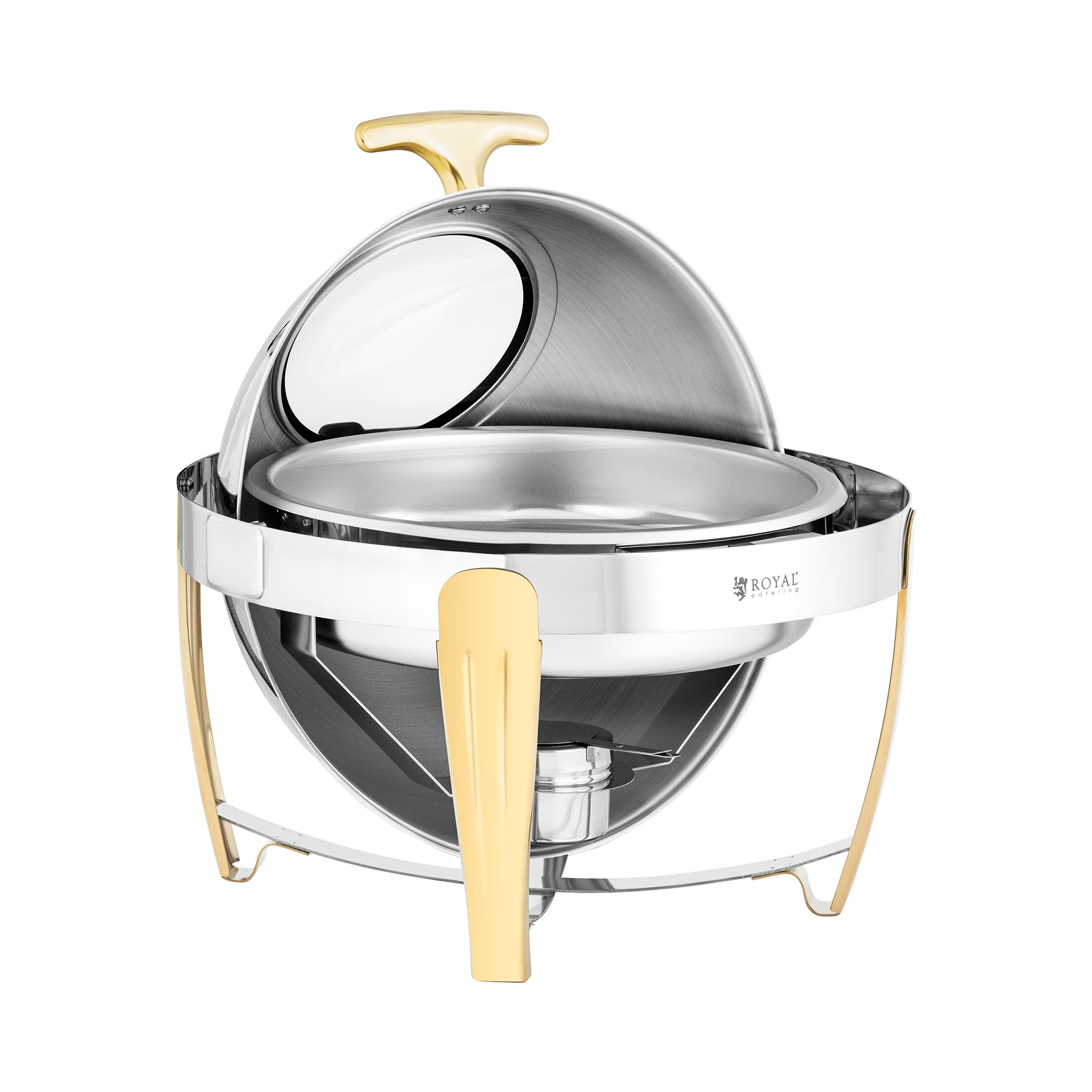 Bild von Royal Catering Chafing Dish Warmhaltebehälter Rechaud Wärmebehälter rund Goldakzente 6 L, Warmhalteplatte, Gold