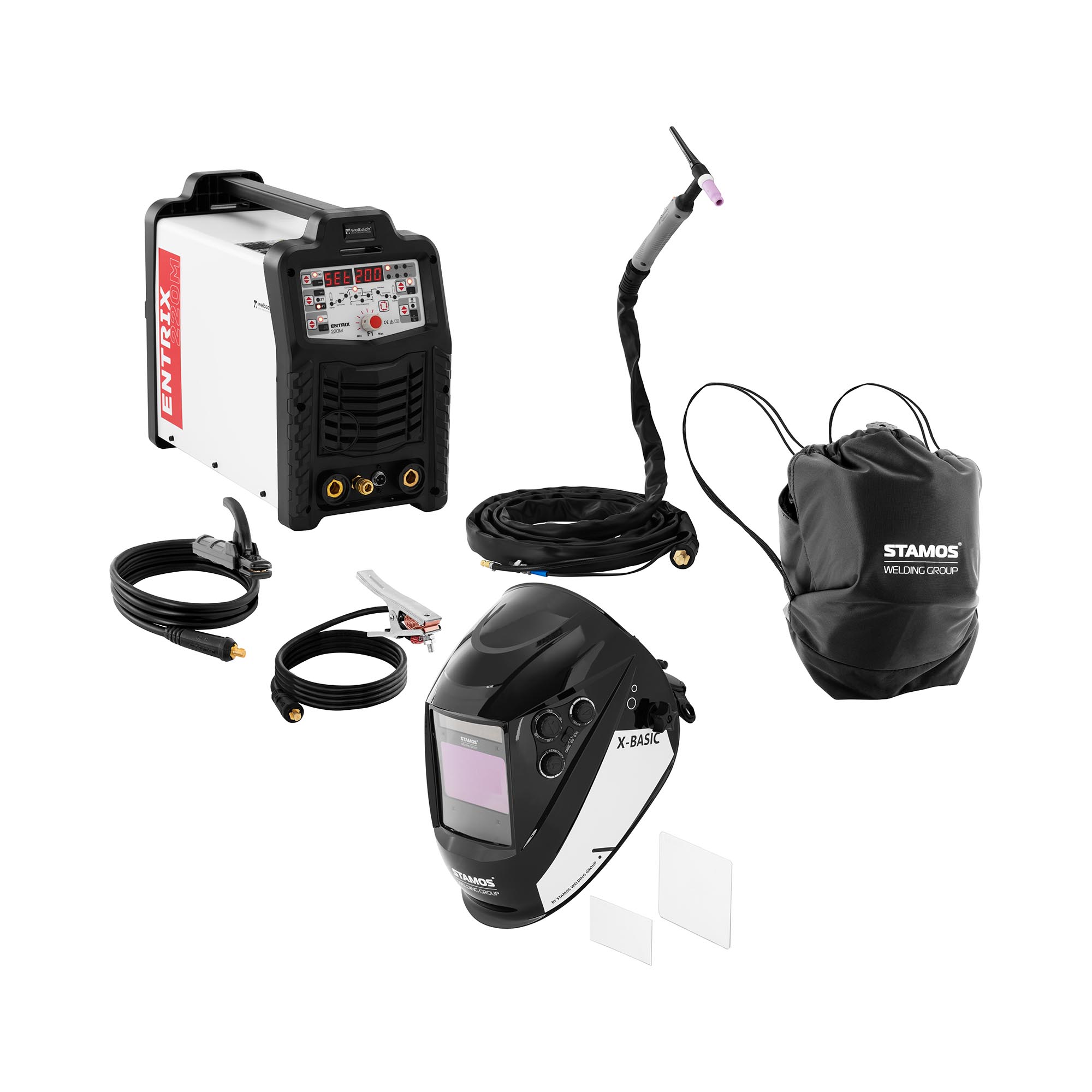 Bild von Stamos Welding Group Schweißset ALU Schweißgerät - 200 A - Duty Cycle 80 % - Schweißhelm X-Basic