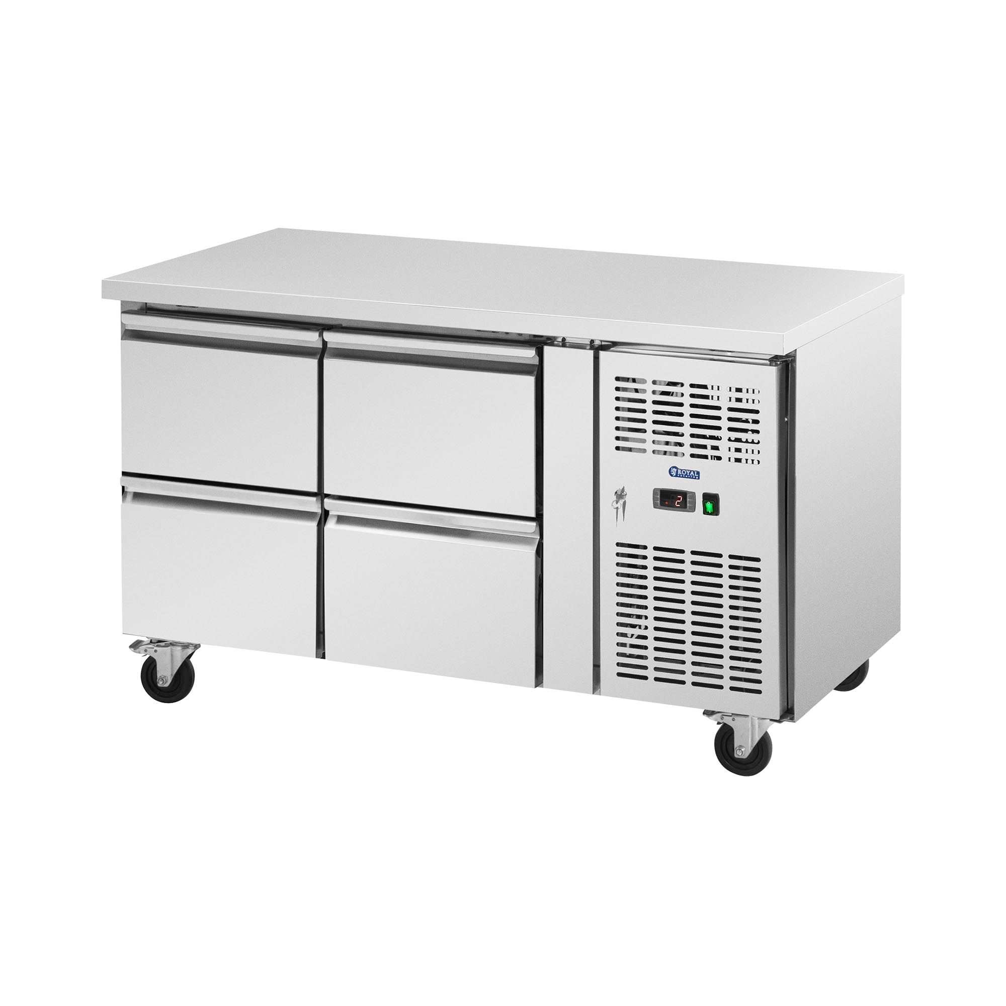 Bild von Kühltisch auf Rollen - 280 l - 4 Schubladen - 136 x 70 cm - Klasse B - Edelstahl - Royal Catering