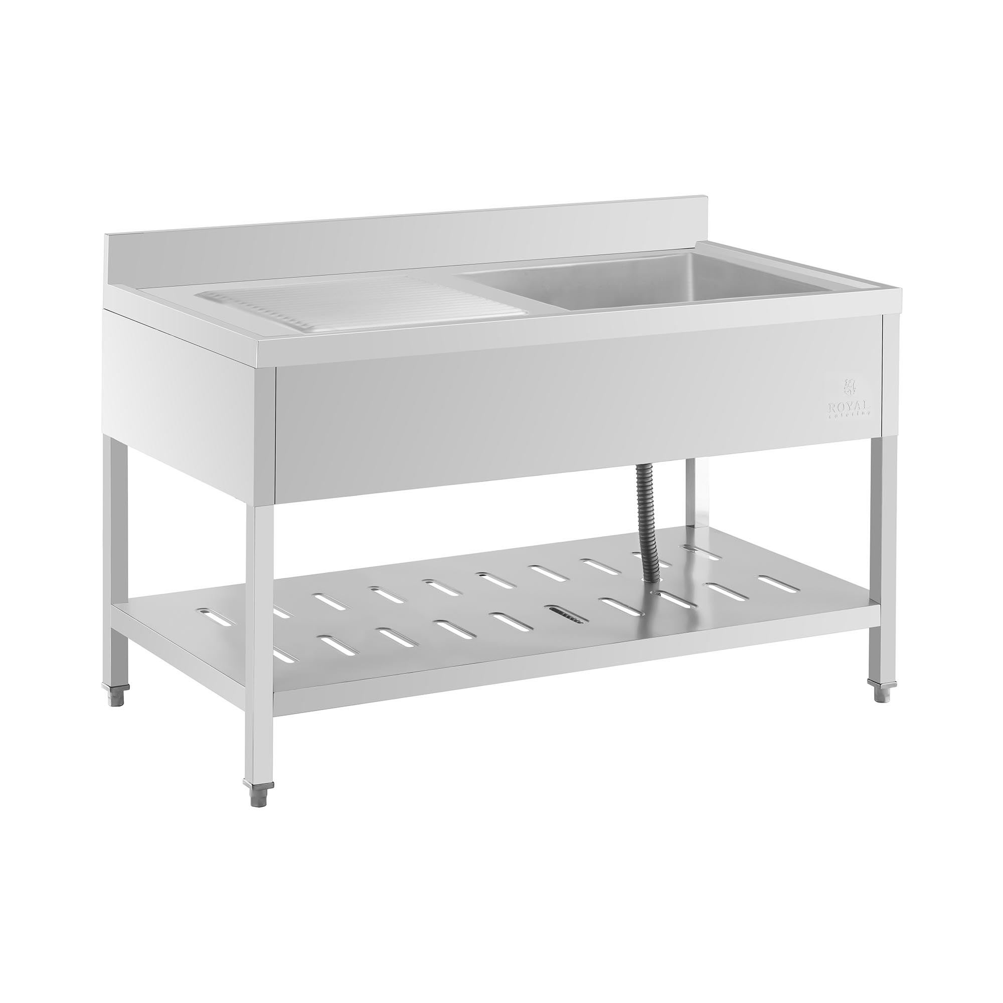 Bild von Royal Catering, Spülbecken, Spültisch Spülbecken Edelstahlspüle Gastrospüle mit Regal 140 x 70 cm (Einbauspüle mit Abtropffläche, 25 cm, 70 cm)