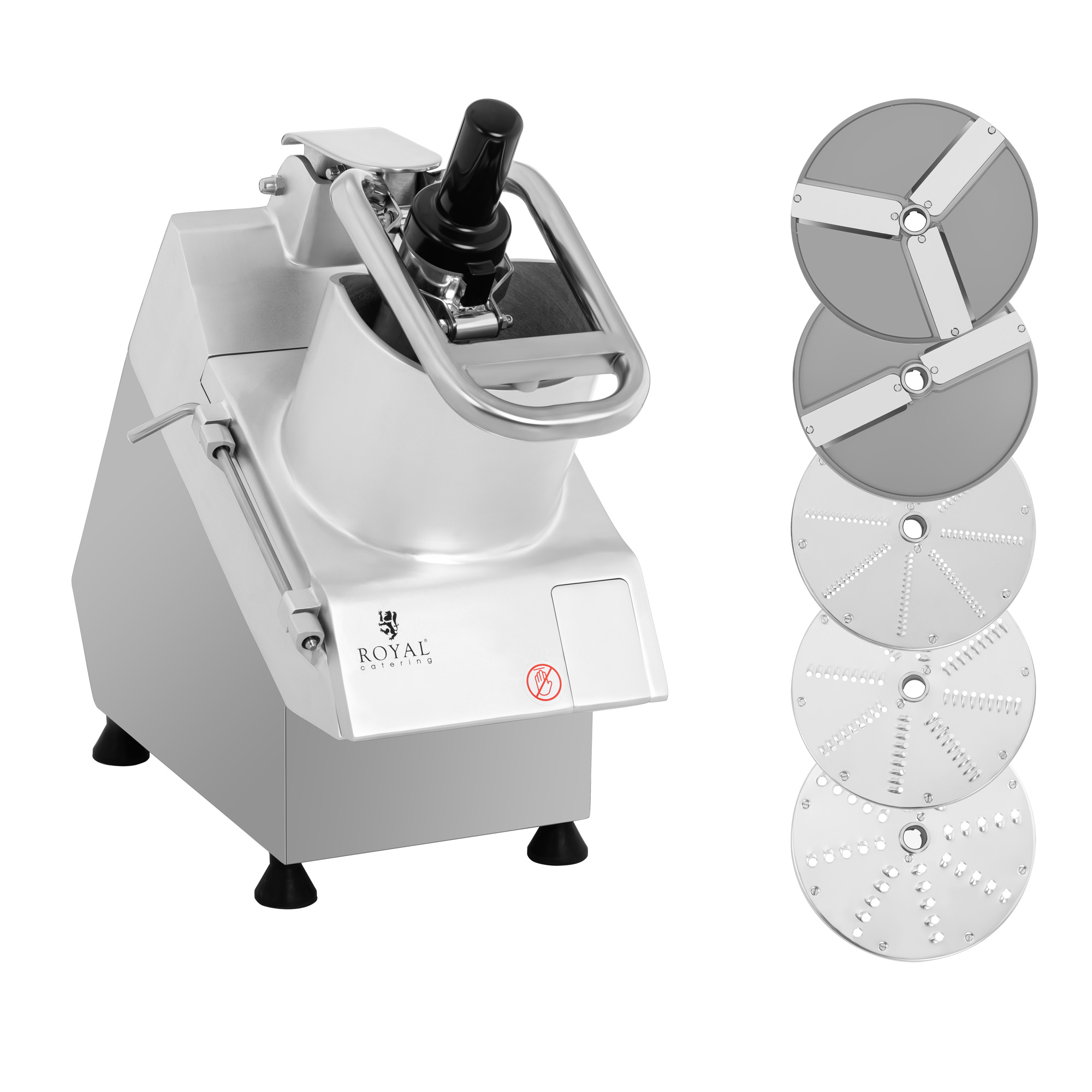 Bild von Royal Catering Gemüseschneider elektrisch Gemüseschneidemaschine Gastro Gemüsereibe 750 W, Küchenreibe, Silber