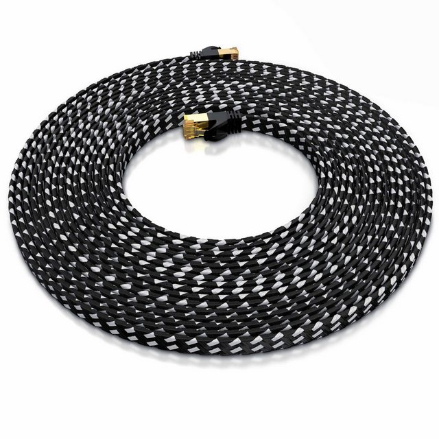 Bild von Primewire CAT 7 Netzwerkkabel Flach Baumwollmantel - LAN Patchkabel Datenkabel - Flachbandkabel - Verlegekabel (U/FTP, CAT7, 15 m), Netzwerkkabel