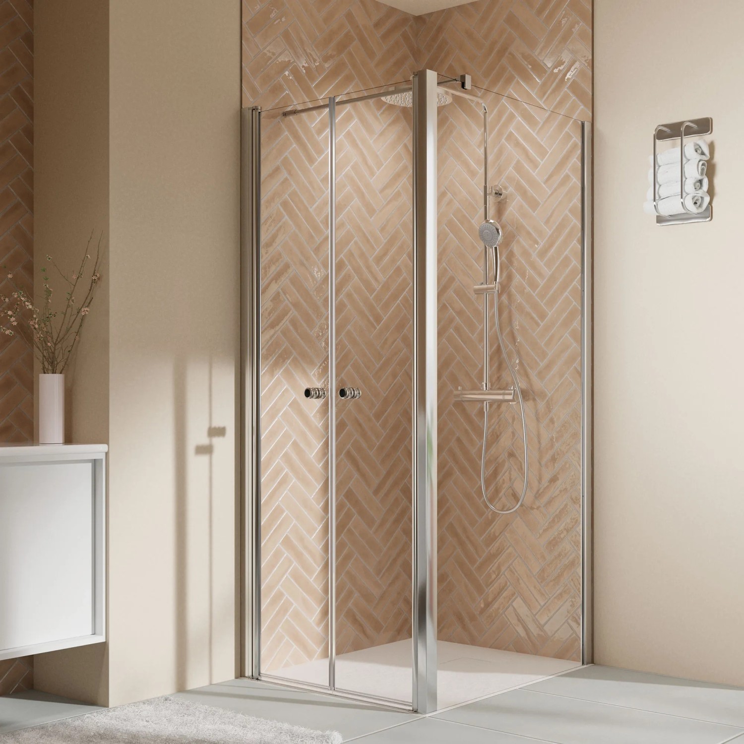 Bild von Pendeltür Elana 2.0 für Seitenwand Klarglas Alu Chromeffekt 100 cm DIN Rechts