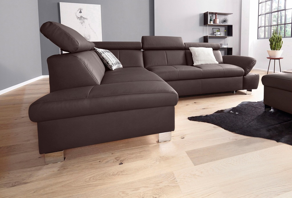 Bild von exxpo - sofa fashion Ecksofa "Happy, modern und bequem, L-Form", inkl. Kopfteil- und Armlehnverstellung, wahlw. mit Bettfunktion, Leder
