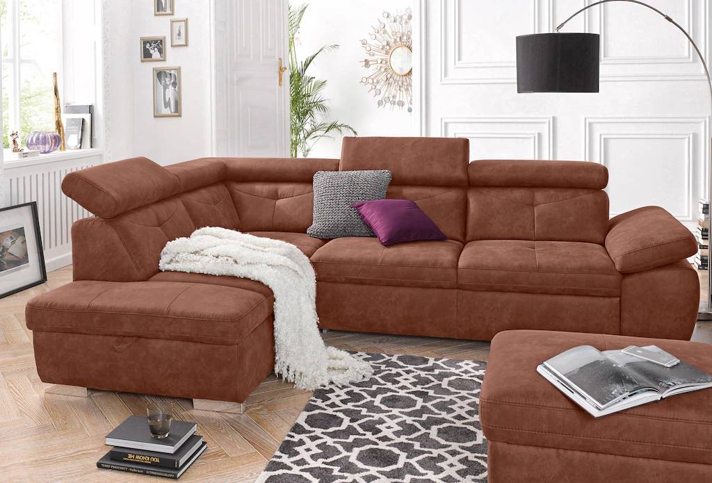 Bild von exxpo - sofa fashion Ecksofa "Spring, super bequem und komfortabel mit Armteil- und Kopfteilfunktion", wahlweise mit Bettfunktion und Bettkasten, L-Form