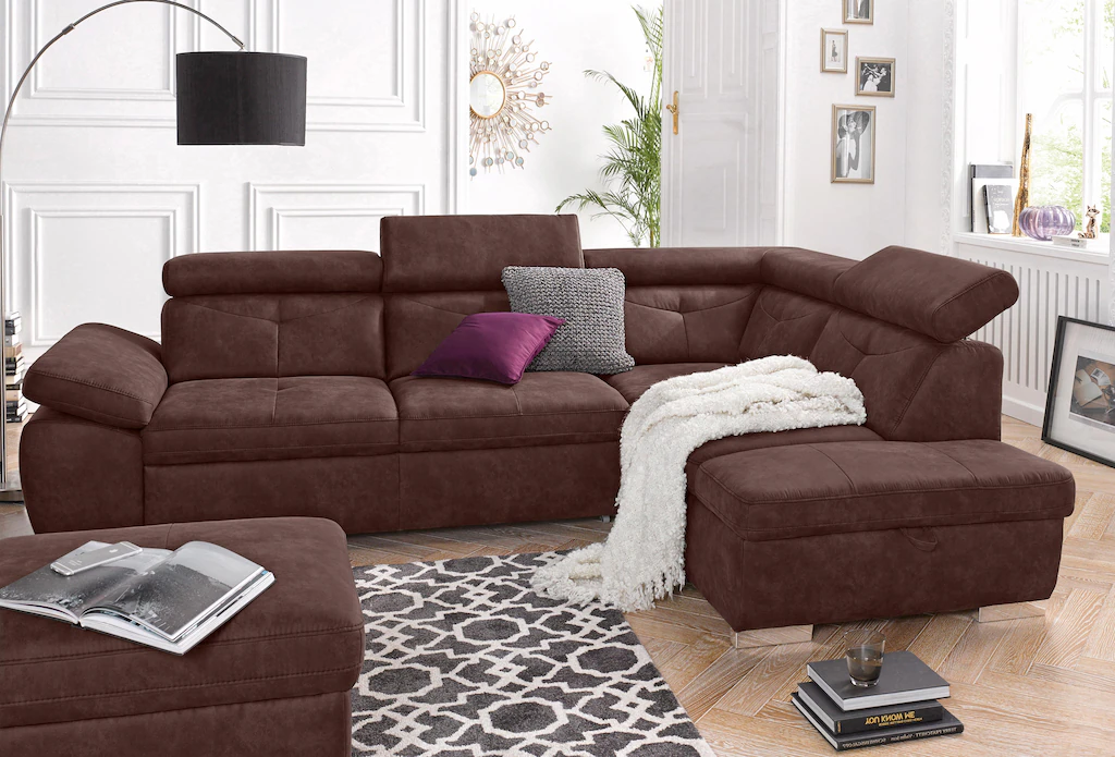 Bild von exxpo - sofa fashion Ecksofa "Spring, super bequem und komfortabel mit Armteil- und Kopfteilfunktion", wahlweise mit Bettfunktion und Bettkasten, L-Form