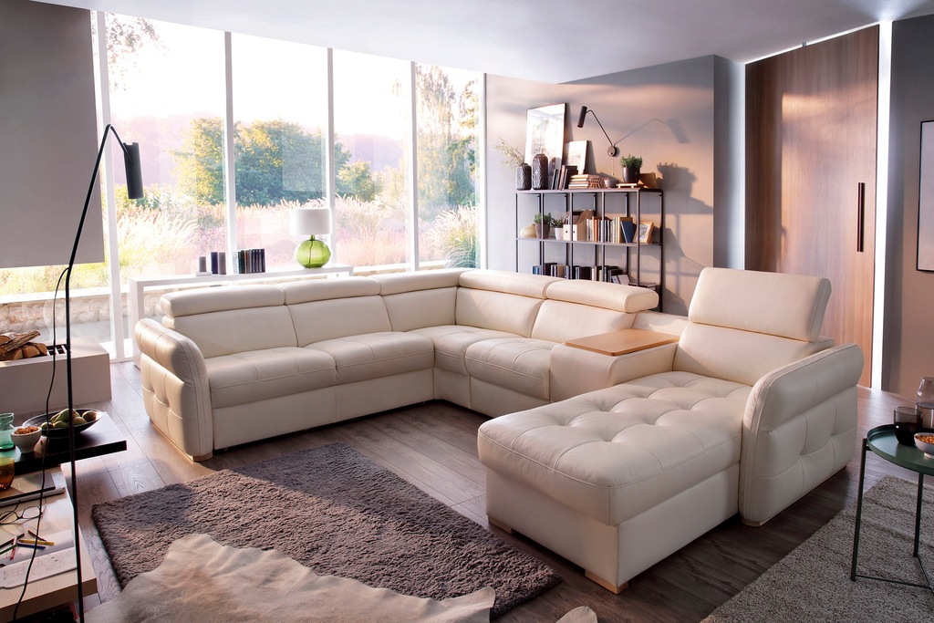 Bild von exxpo - sofa fashion Wohnlandschaft "Massimo, Familien Sofa mit viel Platz, Lederbezug, bequem, komfortabel", U-Form, inkl. Bettfunktion, Bettkasten, elektr. Relaxfunktion