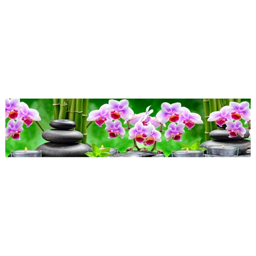 Bild von wandmotiv24 Küchenrückwand Steine schwarz Orchidee Bambus Kerzen 160 x 50cm