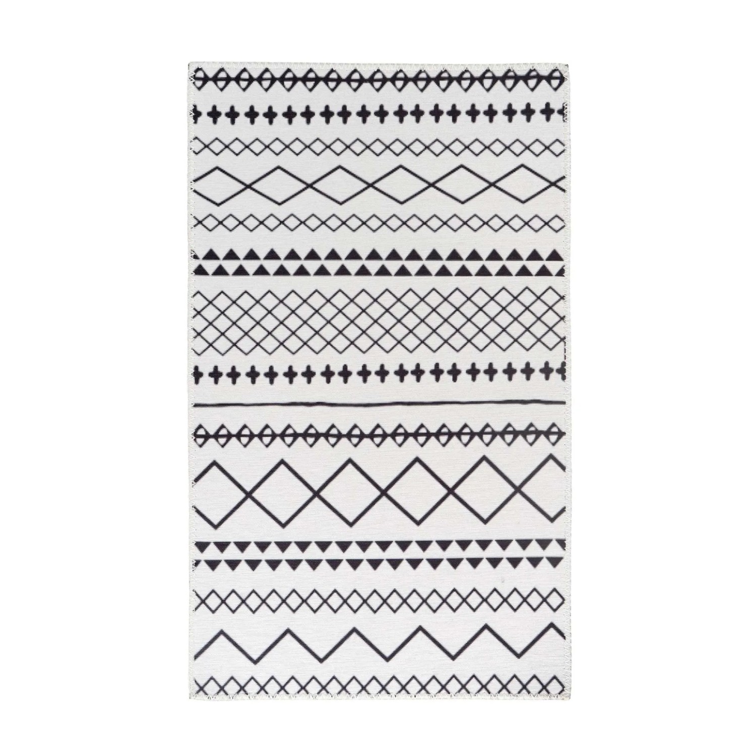 Bild von MeGusta Flachflor Teppich EthnoDesign Weiß - Schwarz Polyester 200x290 cm Sonia