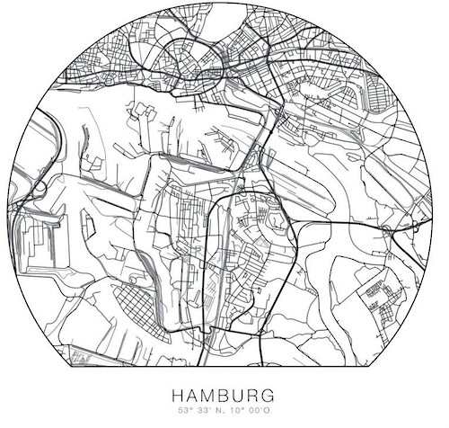 Bild von Selbstklebendes Wandtattoo Hamburg Tapete selbstklebend Stadtplan Poster Ø90cm entfernbar