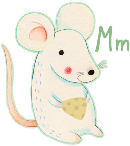 Bild von Süße Maus Buchstabe M Wandtattoo Alphabet lernen 53x60cm Grundschule Lernhilfe Aufkleber Tiere Wand Deko für Kinder