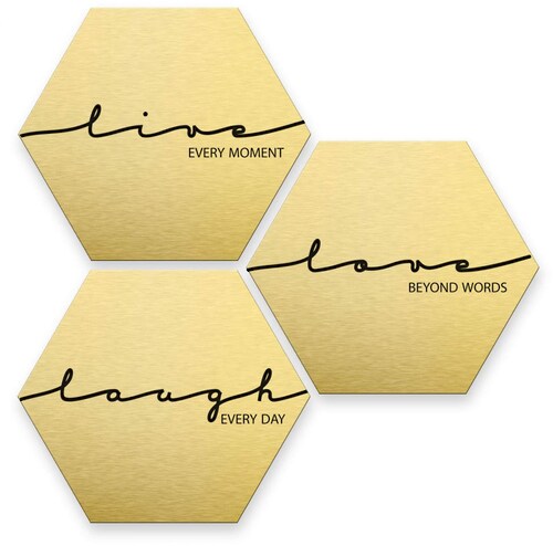 Bild von Wall-Art Mehrteilige Bilder »Gold Effekt Live Laugh Love«, (Set, 3 St., Im 3-teiligen Set), Metallschild Collage