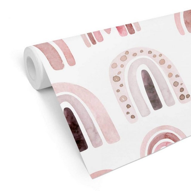 Bild von K&L Wall Art Mustertapete Kinderzimmer Vliestapete Rosa Regenbogen Punkte Mädchenzimmer Baby, Regenbogenkinder Tapete
