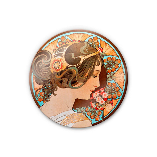 Bild von K&L Wall Art Glasbild »Glasbild«, Ø 50 cm, Jugendstil Floral Vintage Mucha