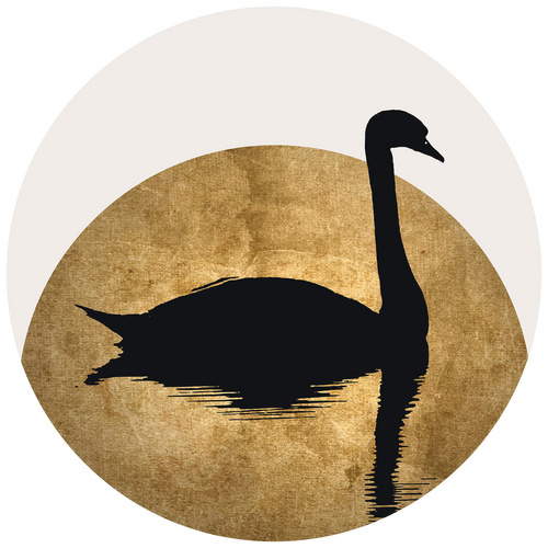 Bild von K&L Wall Art Vliestapete »Runde Vliestapete«, Kubistika Schwan gold Vollmond, mehrfarbig, matt - bunt