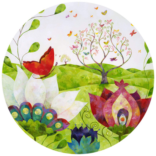 Bild von K&L Wall Art Vliestapete »Runde Vliestapete«, Blanz Kinder SommerwieseDeko, mehrfarbig, matt - bunt