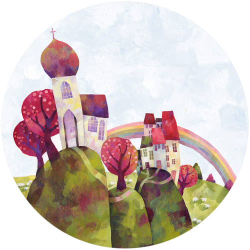 Bild von K&L Wall Art Vliestapete »Runde Vliestapete«, Blanz Märchen Regenbogen Kinder, mehrfarbig, matt - bunt