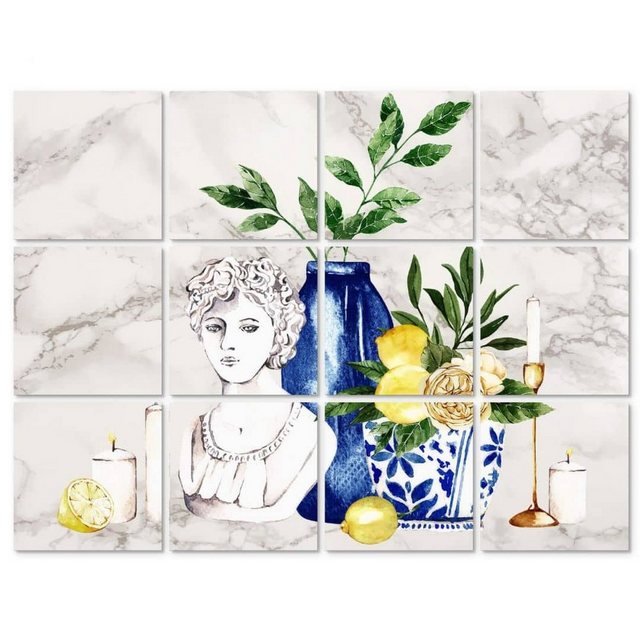 Bild von K&L Wall Art Fliesenaufkleber Klebefliese Sticker Set selbstklebend Mediterran Büste Zitronen Küche