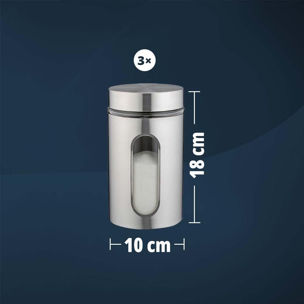 Bild von for friends Aufbewahrungsglas 23 cm aus Edelstahl in Grau, mit Sichtfenster aus Glas, inkl. Deckel, Frischhaltedose Vorratsdose Aufbewahrungsbehälter für Lebensmittel