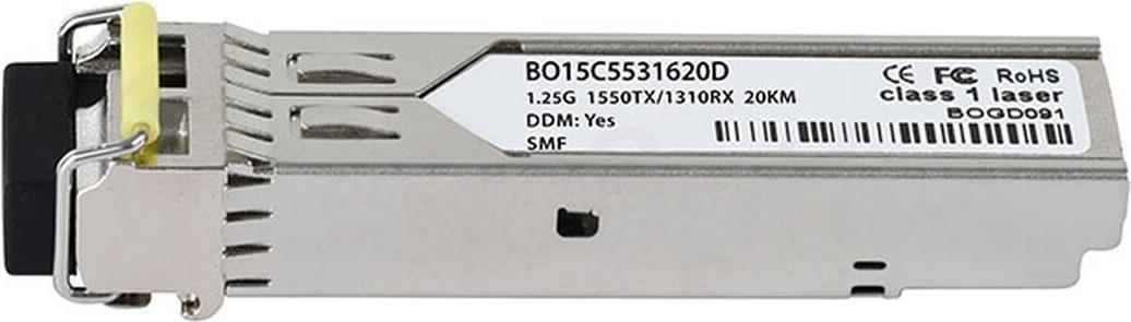 Bild von Kompatibler Cisco GLC-BX-D-1550D-20 BlueOptics© BO15C5531620D SFP Transceiver, LC-Simplex, 1000BASE-BX-D, Singlemode Fiber, TX1550nm/RX1310nm, 10KM, DDM, 0°C/+70°C (GLC-BX-D-1550D-20-BO)