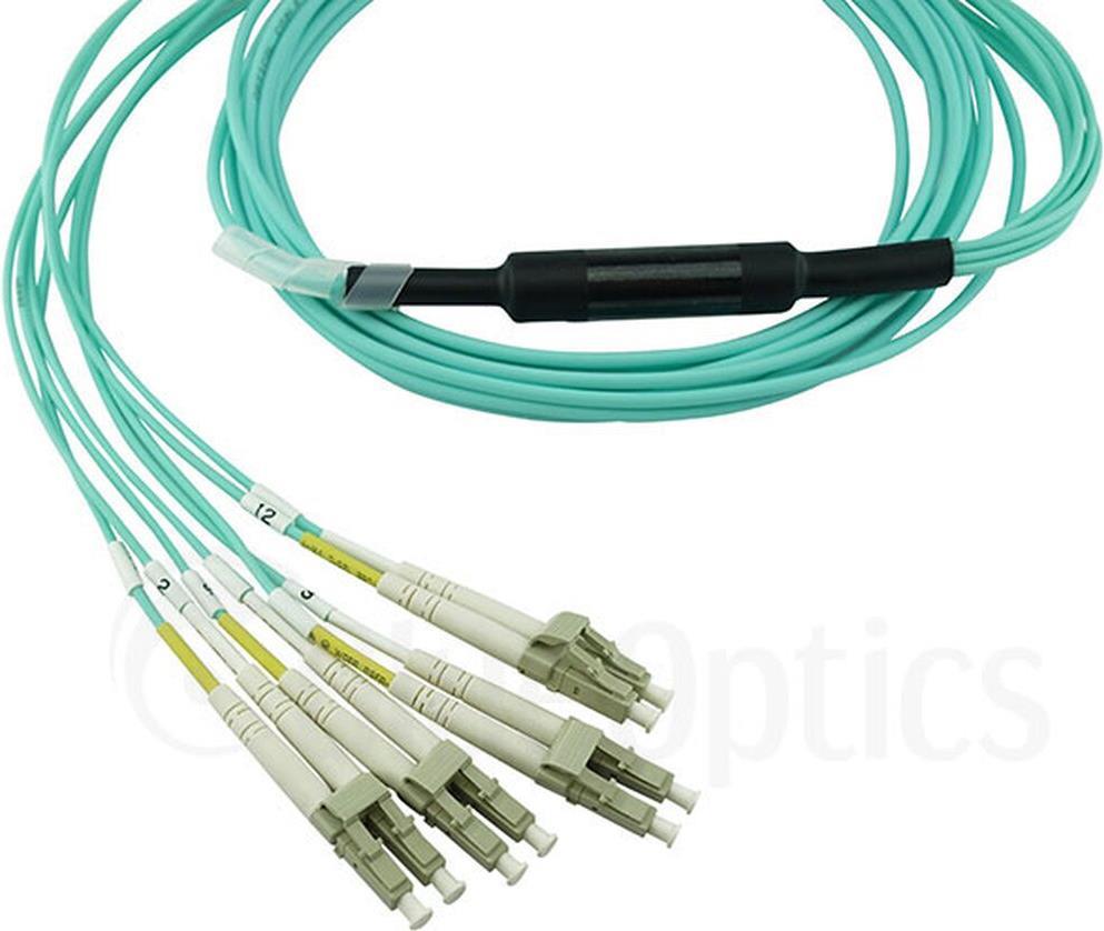 Bild von Kompatibles Extreme Networks 9380014-1M BlueOptics LWL Breakout Patchkabel, MPO/UPC, 4xDuplex LC/UPC, 1 Meter, Multimode G50/125µm, OM3, MPO Einfügedämpfung: unter 0.3dB, LC Einfügedämpfung: unter 0.2dB, Markenfaser, 3.0mm LSZH aqua / türkis, 8 Kerne und (9380014-1M-BO)
