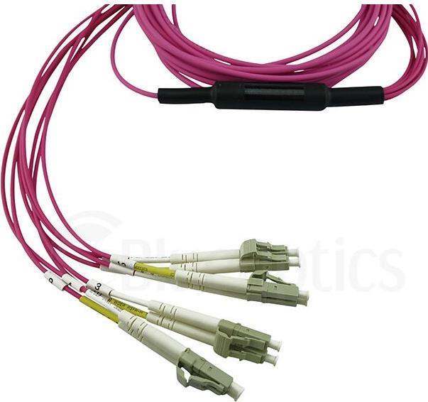Bild von Kompatibles Alcatel-Nokia 3HE13896AA-7.5 BlueOptics LWL Breakout Patchkabel, MPO/UPC, 4xDuplex LC/UPC, 7.5 Meter, Multimode G50/125µm, OM4, Markenfaser, 3.0mm LSZH magenta, 8 Kerne und MPO Stecker ohne Pins, inkl. Messprotokoll (3HE13896AA-7.5-BO)