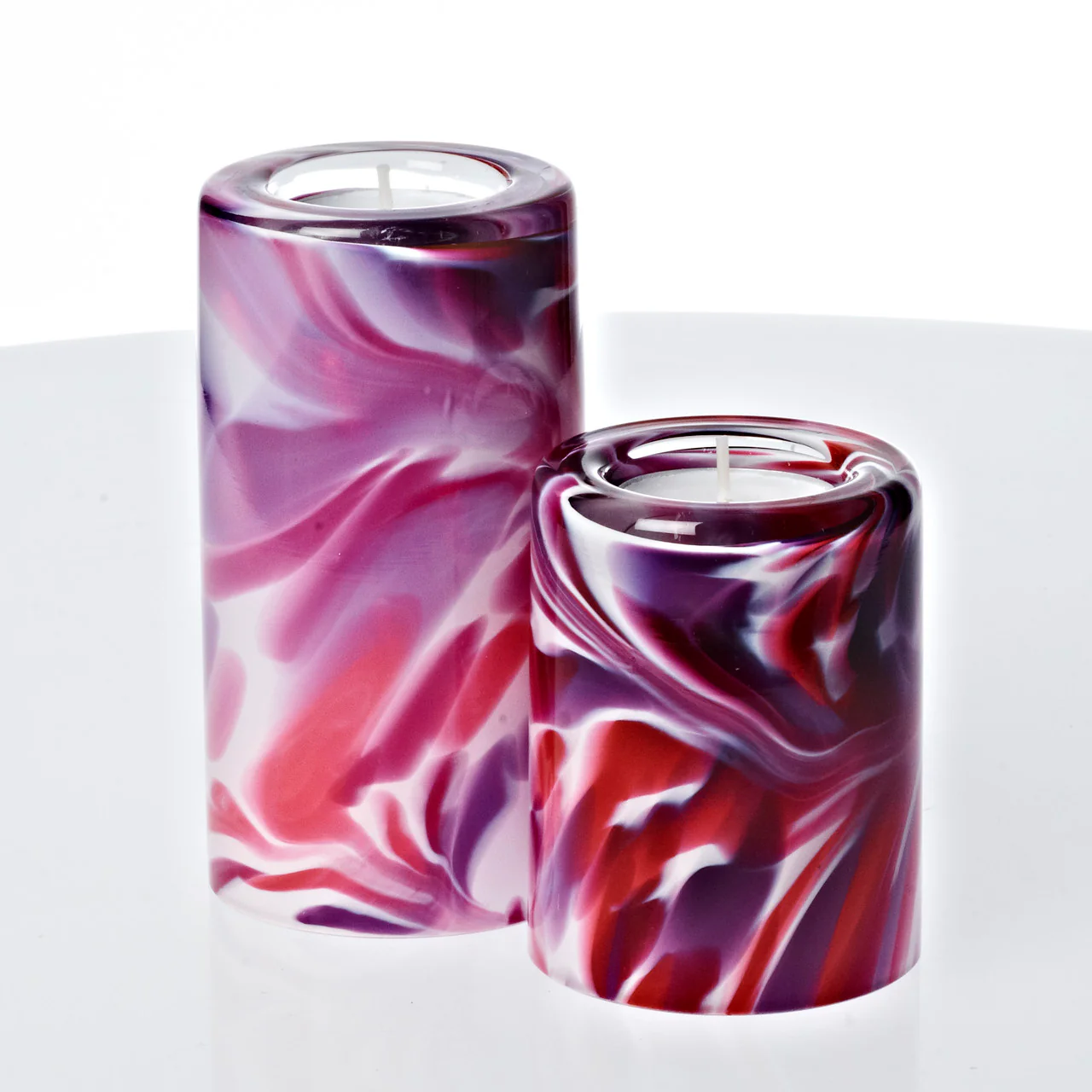 Bild von Teelichthalter Kerzenständer Tischleuchter Glas 2er-Set 9cm/13cm Handmade orange