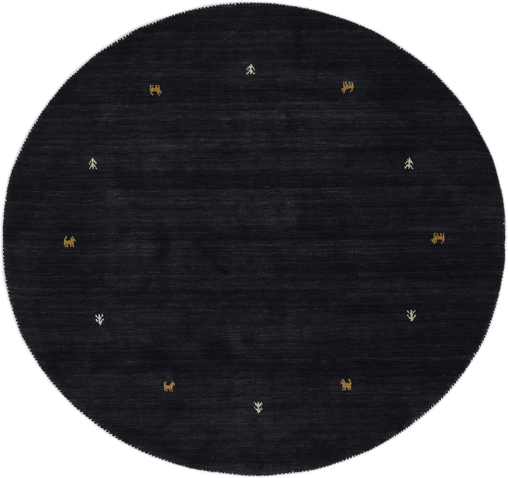 Bild von carpetfine Wollteppich "Gabbeh Uni", rund, 15 mm Höhe, reine Wolle handgewebt, Gabbeh Tiermotiv warmes Raumklima viele Größen