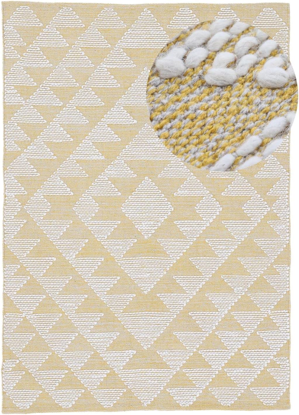 Bild von carpetfine Baumwollteppich Kelim Durry robuster Flachgewebe-Teppich Gelb 140x200 cm für Wohnzimmer, Schlafzimmer & Kinderzimmer