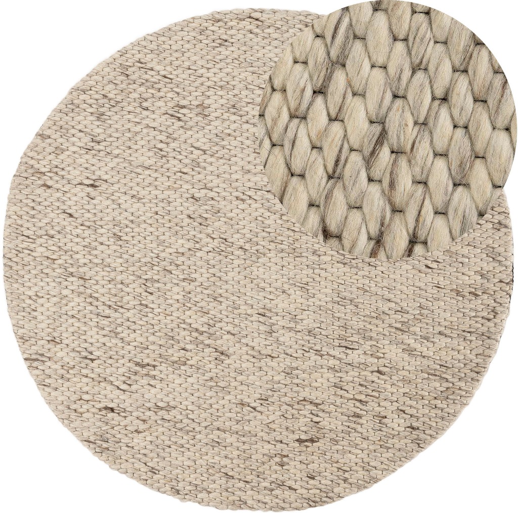 Bild von carpetfine Wollteppich Sina weicher handweb Teppich Natur Rund Hellgrau Ø 120 cm | Zeitloser Wollteppich für Wohnzimmer, Schlafzimmer & Kinderzimmer