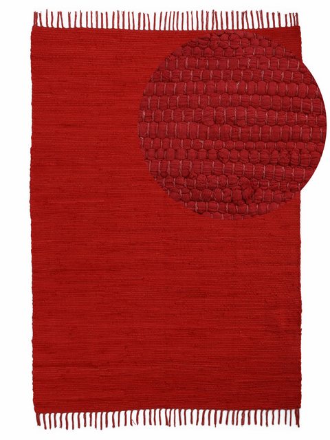 Bild von carpetfine Teppich »Kelim Chindi uni«, rechteckig, 5 mm Höhe, Wendeteppich, reine Baumwolle, handgewebt, Uni-Farben, mit Fransen