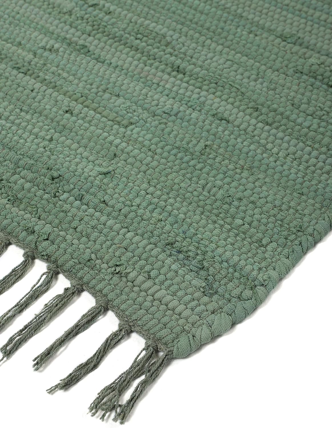 Bild von carpetfine Flickenteppich Kelim Chindi Uni Läufer Grau 60x180 cm, handgewebt | Fleckerlteppich aus Baumwolle für Wohnzimmermit Fransen