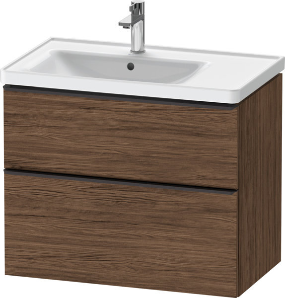 Bild von Duravit D-Neo, Waschtischunterbau wandhängend, Breite 784 x Tiefe 452mm, 1x Schubkasten, 1x Auszug, mit Griff, DE43570, Farbe: Nussbaum Dunkel