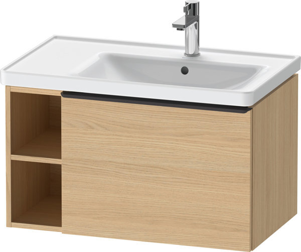 Bild von Duravit D-Neo, Waschtischunterbau wandhängend, Breite 784 x Tiefe 452mm, 1x Auszug, 1x Regalelement seitlich (links), mit Griff, DE42570, Farbe: Eiche Natur