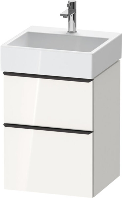 Bild von Duravit D-Neo, Waschtischunterbau wandhängend, Breite 484 x Tiefe 442mm, 1x Schubkasten, 1x Auszug, mit Griff, DE43700, Farbe: Weiß Hochglanz Dekor