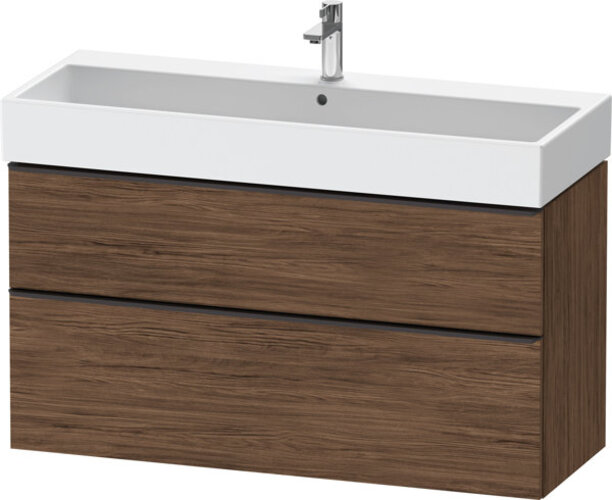 Bild von Duravit D-Neo, Waschtischunterbau wandhängend, Breite 1184 x Tiefe 442mm, 1x Schubkasten, 1x Auszug, mit Griff, DE43750, Farbe: Nussbaum Dunkel