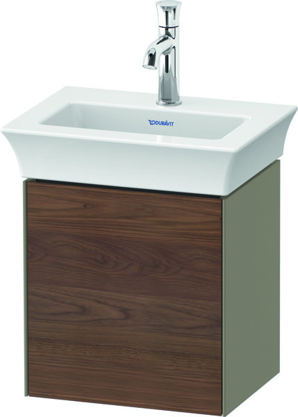 Bild von Duravit White Tulip, Waschtischunterbau wandhängend, Breite 384 x Tiefe 298mm, mit 1x Tür Anschlag links, mit Tip-on Technik, WT4240L, Farbe: Korpus: Steingrau Hochglanz, Front: Amerikanischer Nussbaum Massiv