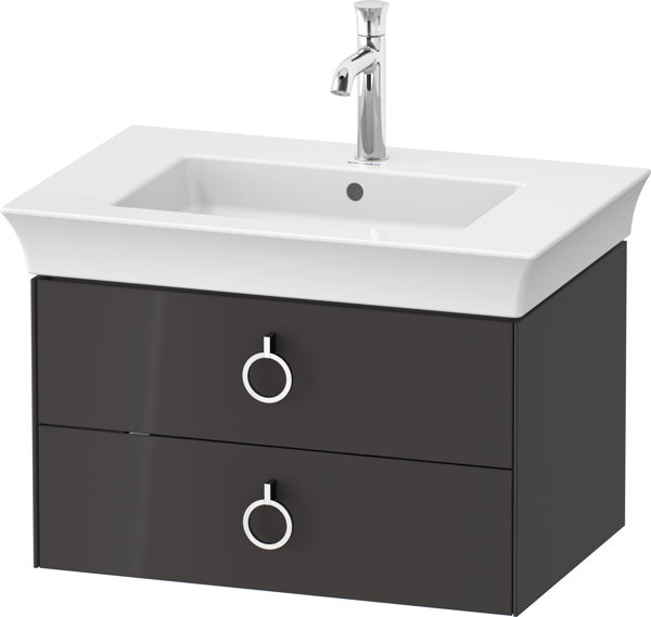 Bild von Duravit White Tulip, Waschtischunterbau wandhängend, Breite 684 x Tiefe 458mm, mit 2 Schubkästen, mit Griff, WT43510, Farbe: Graphit Hochglanz