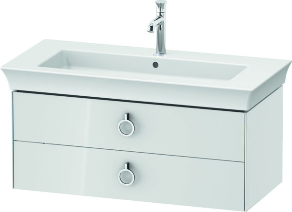 Bild von Duravit White Tulip, Waschtischunterbau wandhängend, Breite 984 x Tiefe 458mm, mit 2 Schubkästen, mit Griff, WT43520, Farbe: Weiß Hochglanz Lack