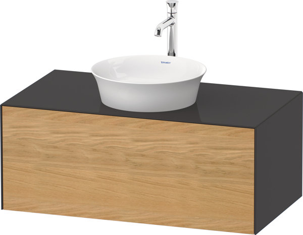 Bild von Duravit White Tulip, Waschtischunterbau wandhängend, Breite 1000 x Tiefe 550mm, mit 1x Auszug, mit Tip-on Technik, WT49760, Farbe: Korpus: Graphit Hochglanz, Front: Eiche Natur Massiv