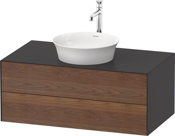 Bild von Duravit White Tulip, Waschtischunterbau wandhängend, Breite 1000 x Tiefe 550mm, mit 2 Schubkästen, mit Tip-on Technik, WT49860, Farbe: Korpus: Graphit Seidenmatt, Front: Amerikanischer Nussbaum Massiv